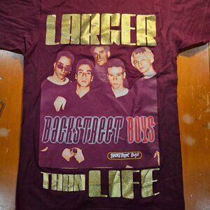 A Backstreet Boys Larger Than Life Gold Lettering T-Shirt SM New from Hot Topic